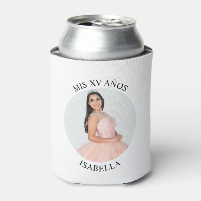 Modern Minimalist Mis XV Años Round Photo Can Cooler (Can Front)
