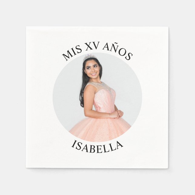 Modern Minimalist Mis XV Años Round Photo Napkin (Front)