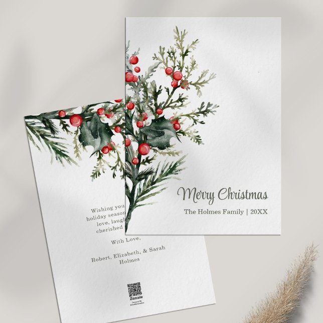 Modern Minimalist Mistletoe Holiday Card (Modern Minimalist Mistletoe Holiday Card on white table)