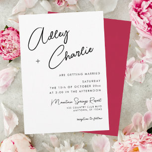 Modern Minimalist Mixed Font Viva Magenta Wedding Invitation