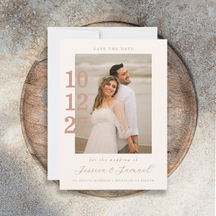 Modern Minimalist Mocha Script Photo Wedding Save The Date