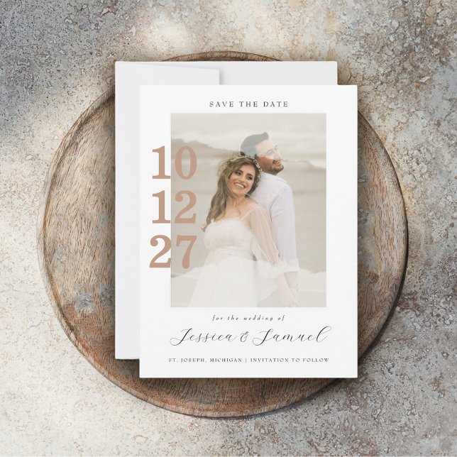Modern Minimalist Mocha Script Photo Wedding Save The Date (Creator Uploaded)