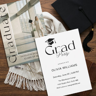 Modern Minimalist Monochrome Photo Graduation Invitation
