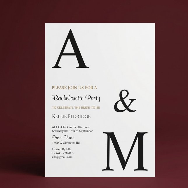 Modern Minimalist Monogram Bachelorette Party Invitation (Creator Uploaded)