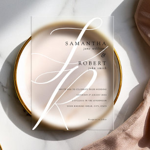 Modern Minimalist Monogram Black and White Wedding Acrylic Invitations