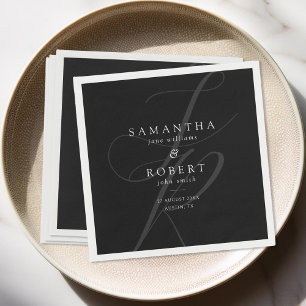 Modern Minimalist Monogram Black and White Wedding Napkin