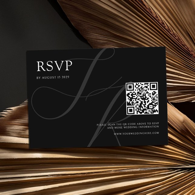 Modern Minimalist Monogram Black and White Wedding RSVP Card (Creator Uploaded)