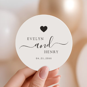 Modern Minimalist Monogram black Script Wedding Classic Round Sticker