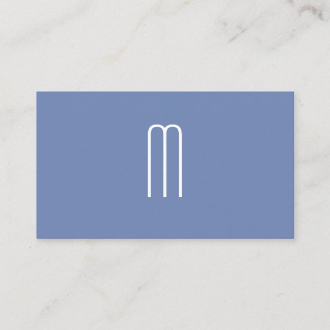 Modern Minimalist Monogram Blue Business Card (Front)