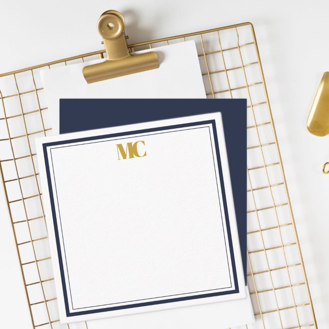Modern Minimalist Monogram Border Navy Blue Gold Card (Creator Uploaded)