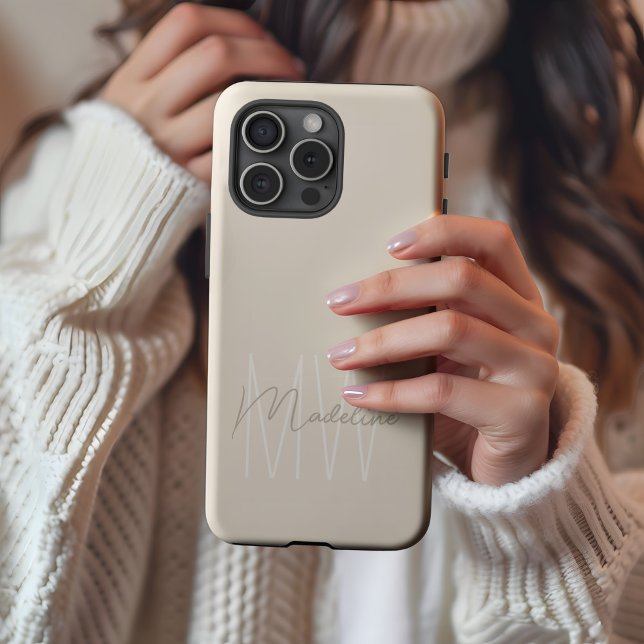 Modern Minimalist Monogram Cream Case-Mate iPhone Case (Modern Minimalist Monogram Cream iPhone Case by MINTIC DESIGN STUDIO)