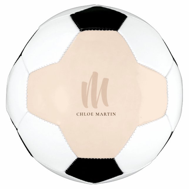 Modern Minimalist Monogram Custom Name Simple Soccer Ball (Front)