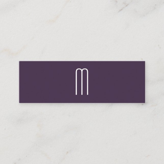 Modern Minimalist Monogram Deep Purple Mini Business Card (Front)