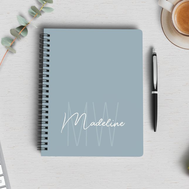 Modern Minimalist Monogram Dusty Blue Notebook (Modern Minimalist Monogram Dusty Blue Notebook by MINTIC DESIGN STUDIO)
