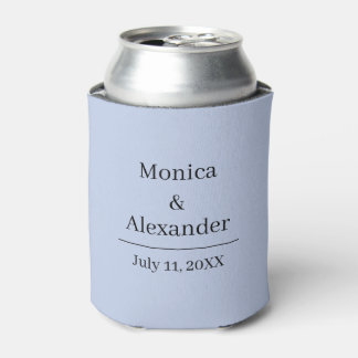 Modern Minimalist Monogram Dusty Blue Wedding Can Cooler