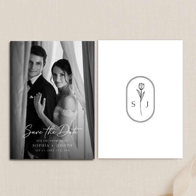 Modern Minimalist Monogram Elegant Wedding Photo Save The Date (Creator Uploaded)