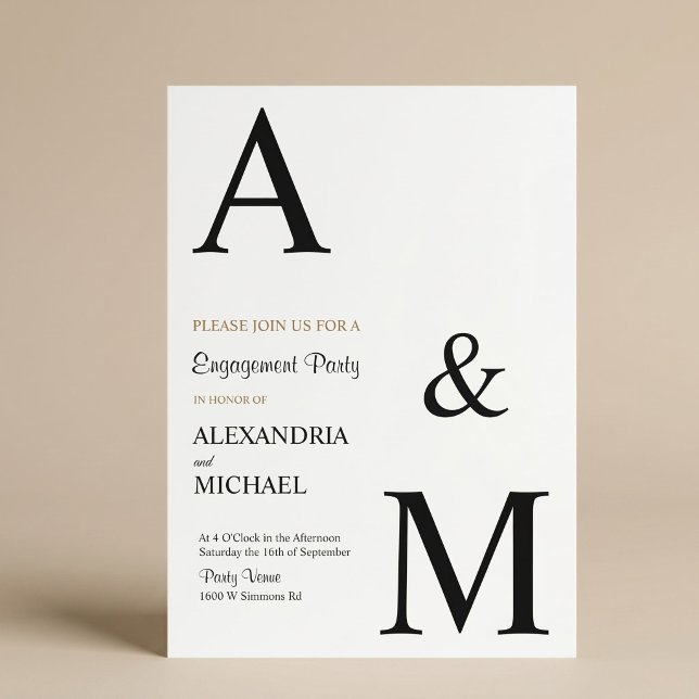 Modern Minimalist Monogram Engagement Party Invitation (Creator Uploaded)