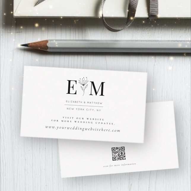 Modern Minimalist Monogram Foliage Wedding Website Enclosure Card (Creator Uploaded)