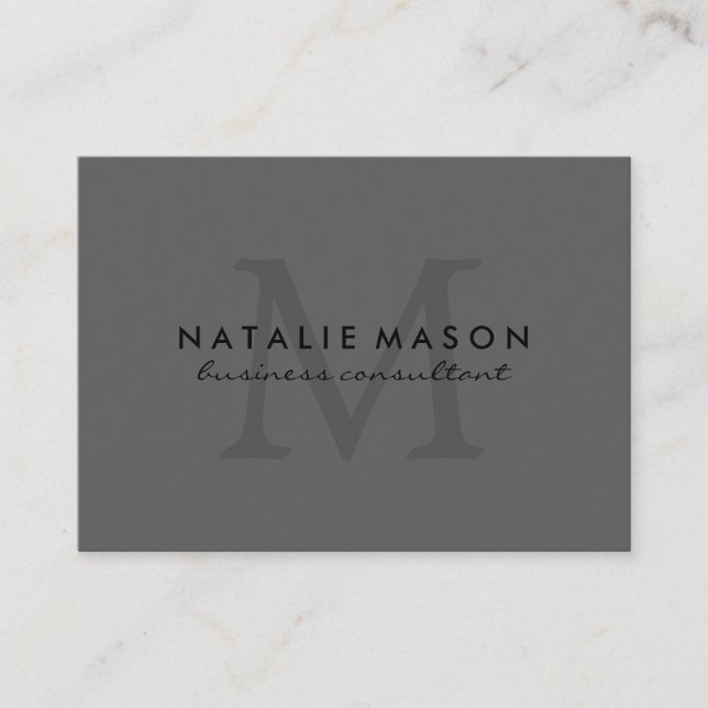 Modern Minimalist Monogram Grey Business Card (Front)