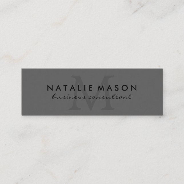 Modern Minimalist Monogram Grey Mini Business Card (Front)