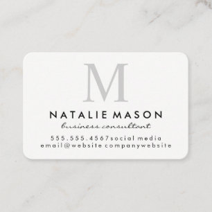 Modern Minimalist Monogram Grey on White Business Card