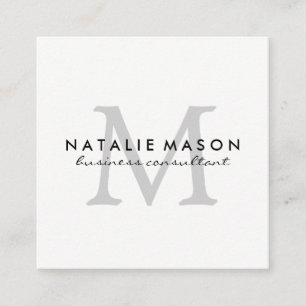 Modern Minimalist Monogram Grey on White Square Business Card