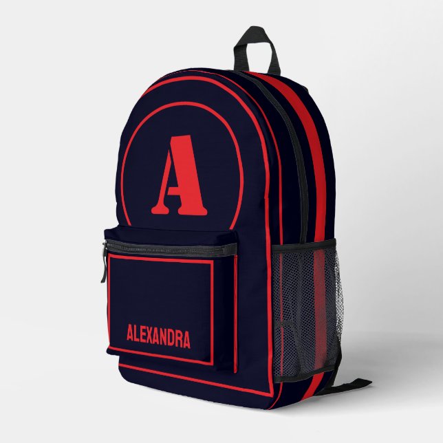 Modern Minimalist Monogram Initial, Birthday gift Printed Backpack (Back Corner Right)