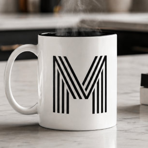 Modern Minimalist Monogram Initial Letter Black Two-Tone Coffee Mug