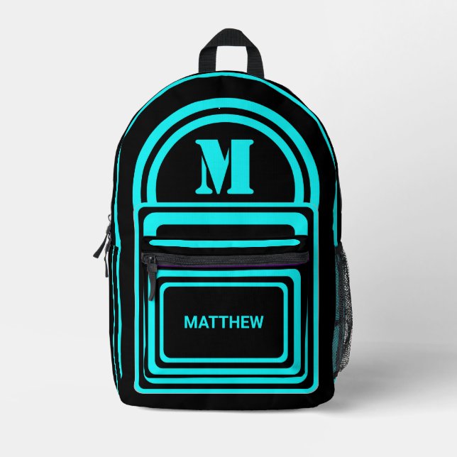 Modern Minimalist Monogram Initial Name  Printed Backpack (Front)