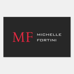 Modern Minimalist Monogram Initial Plain Red Black Rectangular Sticker
