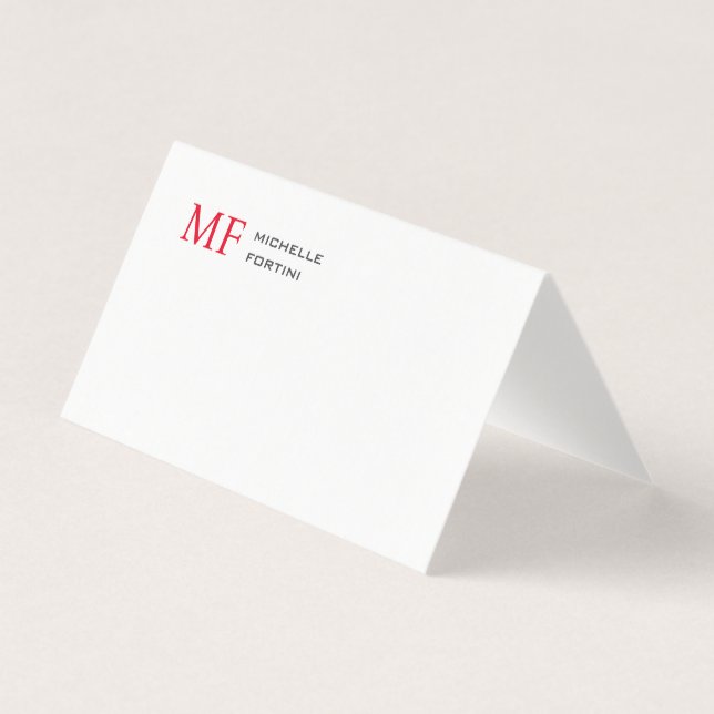 Modern Minimalist Monogram Initial Plain Red White (Front)