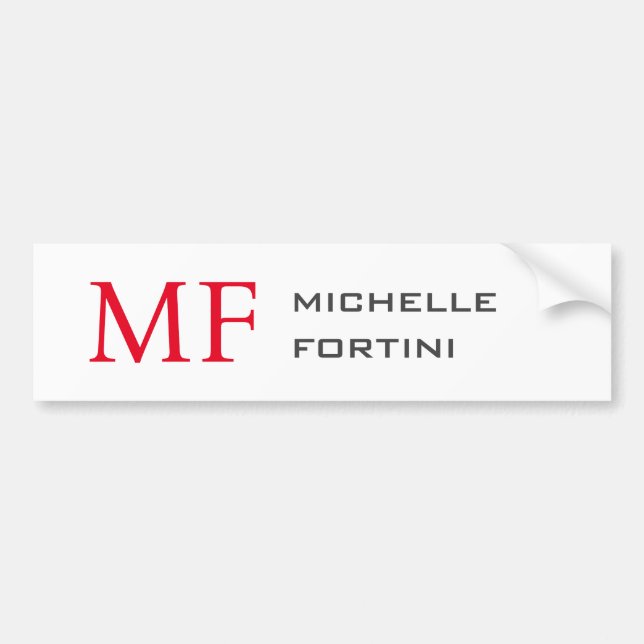 Modern Minimalist Monogram Initial Plain Red White Bumper Sticker (Front)
