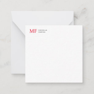 Modern Minimalist Monogram Initial Plain Red White Card