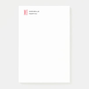 Modern Minimalist Monogram Initial Plain Red White Post-it Notes