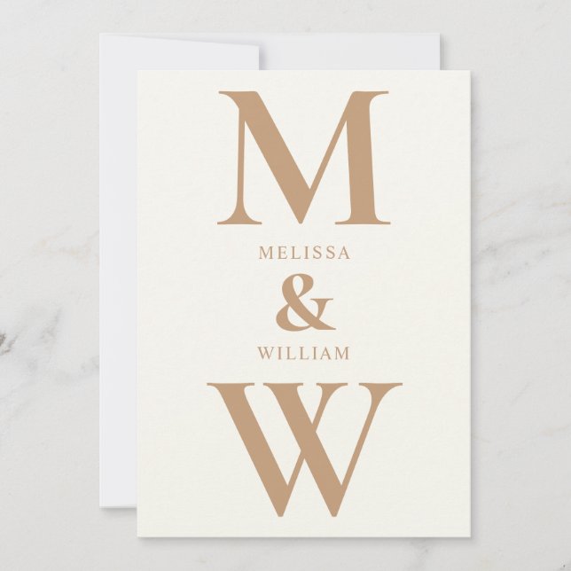 Modern Minimalist Monogram Ivory Tan Wedding Invitation (Front)