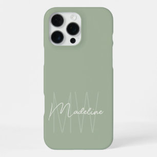 Modern Minimalist Monogram Light Sage Green iPhone 16 Pro Max Case