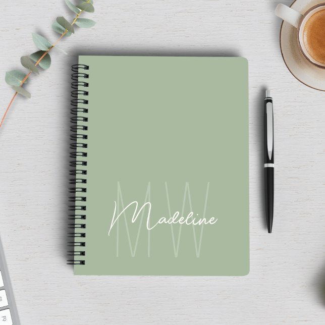 Modern Minimalist Monogram Light Sage Green Notebook (Modern Minimalist Monogram Light Sage Green Notebook by MINTIC DESIGN STUDIO)