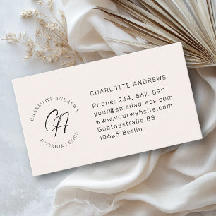 Modern, minimalist, monogram, logo, circle, beige business card
