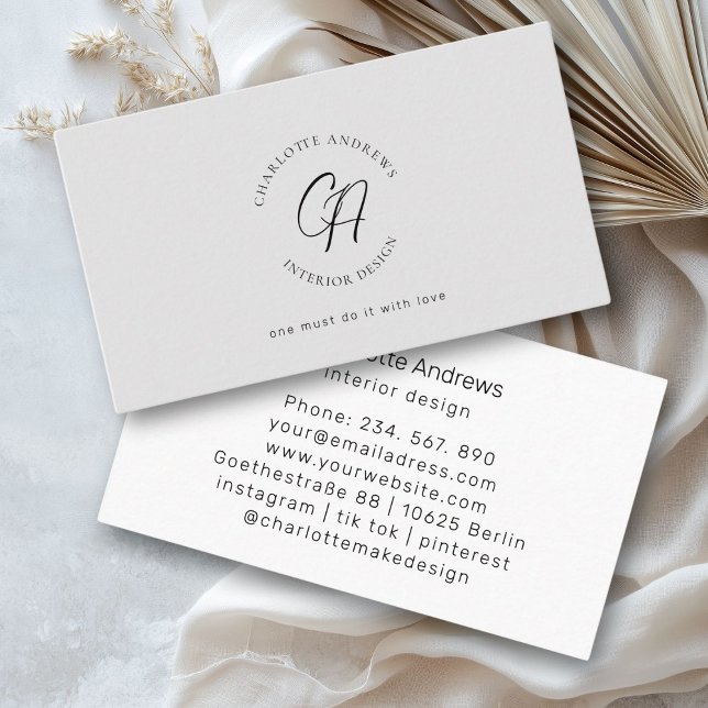 Modern, minimalist, monogram, logo, circle, grey business card (Modern, minimalist, monogram, logo, circle, grey business card)