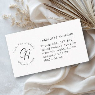 Modern, minimalist, monogram, logo, circle, white business card