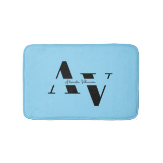 Modern Minimalist Monogram Name Bath Mat
