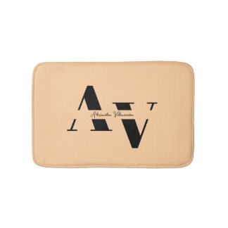 Modern Minimalist Monogram Name Bath Mat