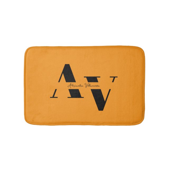 Modern Minimalist Monogram Name Bath Mat (Front)