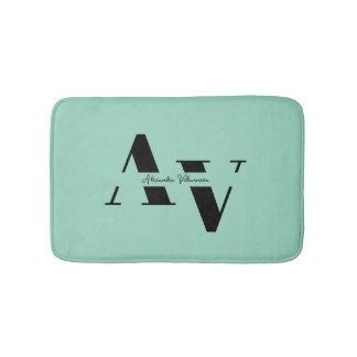 Modern Minimalist Monogram Name Bath Mat