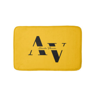 Modern Minimalist Monogram Name Bath Mat