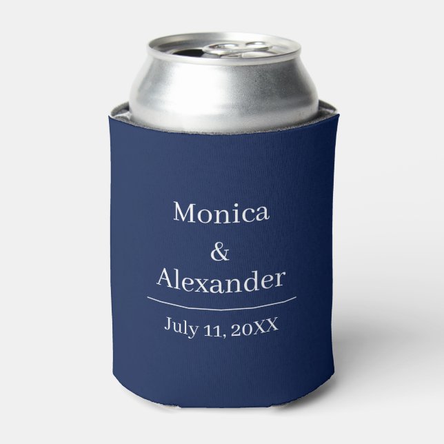 Modern Minimalist Monogram Navy Blue Wedding Can Cooler (Can Front)