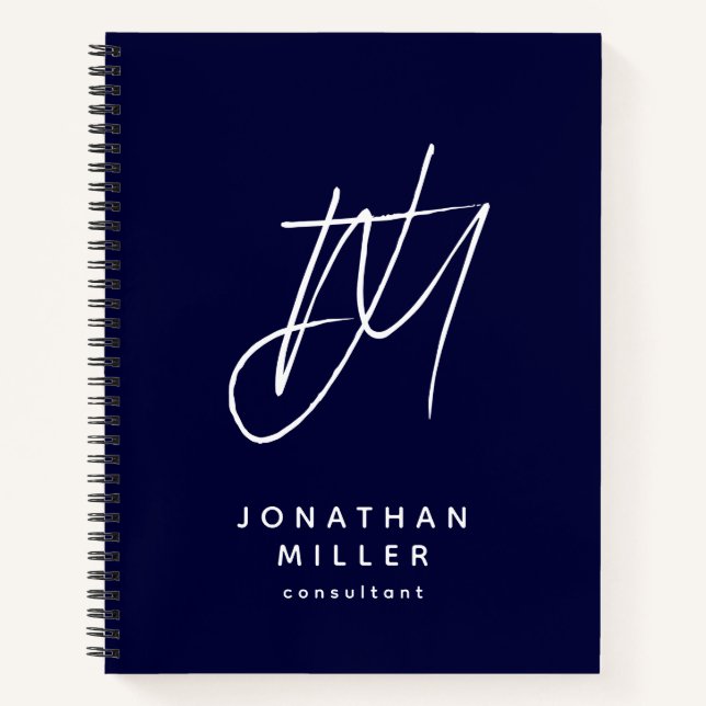 Modern Minimalist Monogram Navy Notebook (Front)