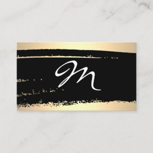 Modern Minimalist Monogram on Black/Gold Brushed Business Card