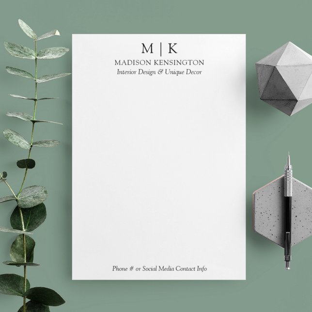 Modern Minimalist Monogram or Add Logo Business Custom Letterhead (Edit to Customize text, colors and more)