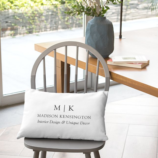 Modern Minimalist Monogram or Add Logo Business Lumbar Cushion (Edit to Customize text, colors and more)